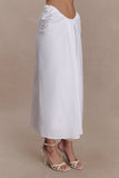 Talia Draped Linen Midi Skirt White