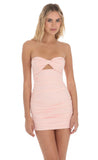 Bow Ruched Strapless Dress in Pink