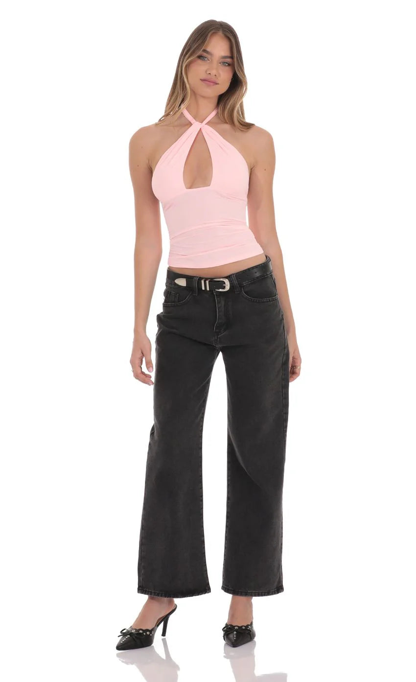 Cross Neck Halter Top in Baby Pink