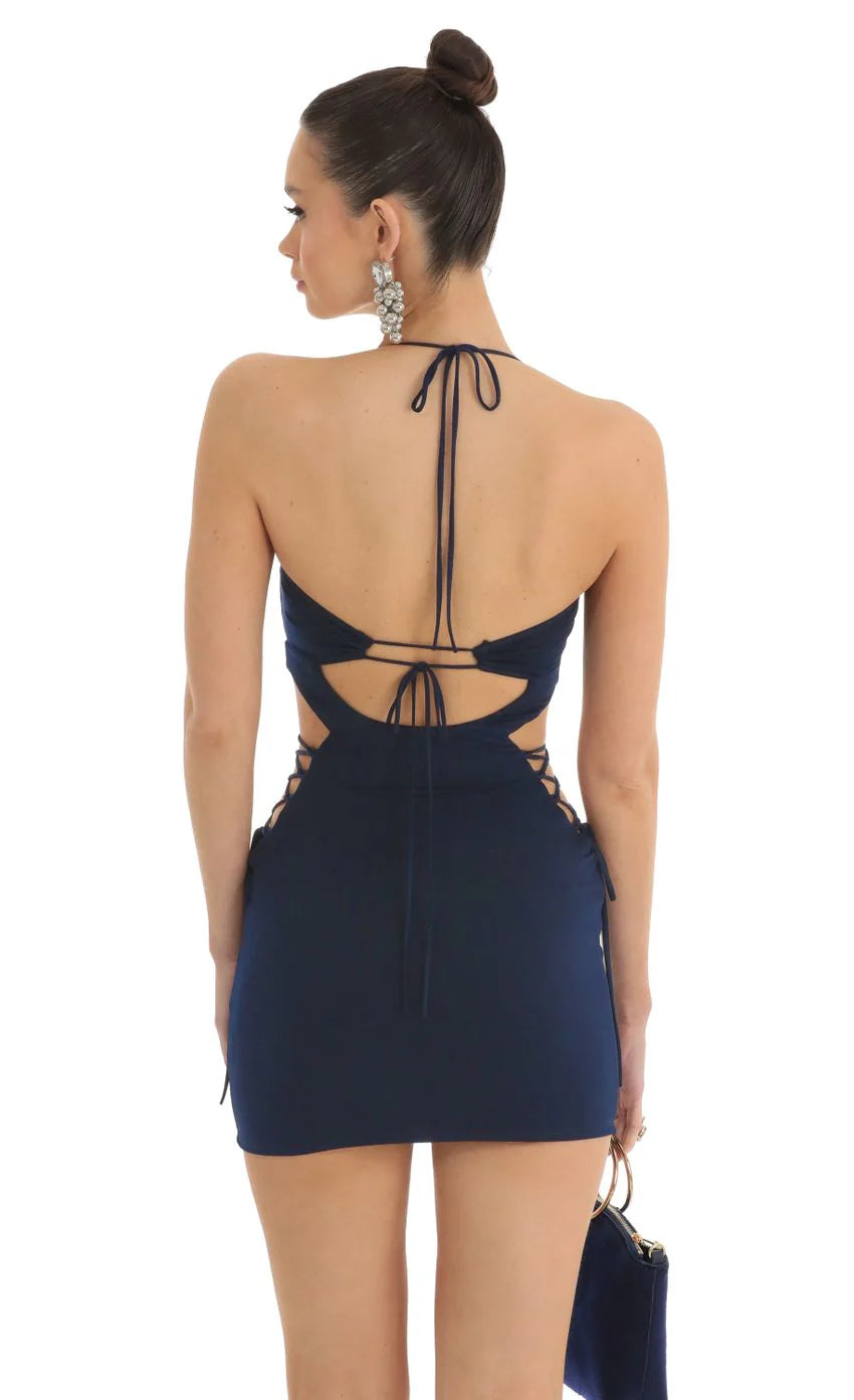 Strappy Cutout Bodycon Dress in Navy