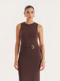 Chocolate Gold Hardware Belt Detail Maxi Dress