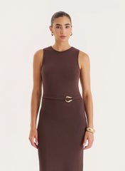 Chocolate Gold Hardware Belt Detail Maxi Dress