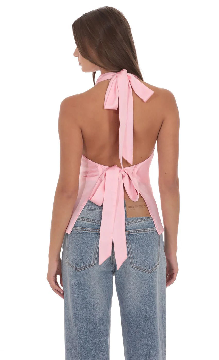 Satin Cowl Neck Top in Pink