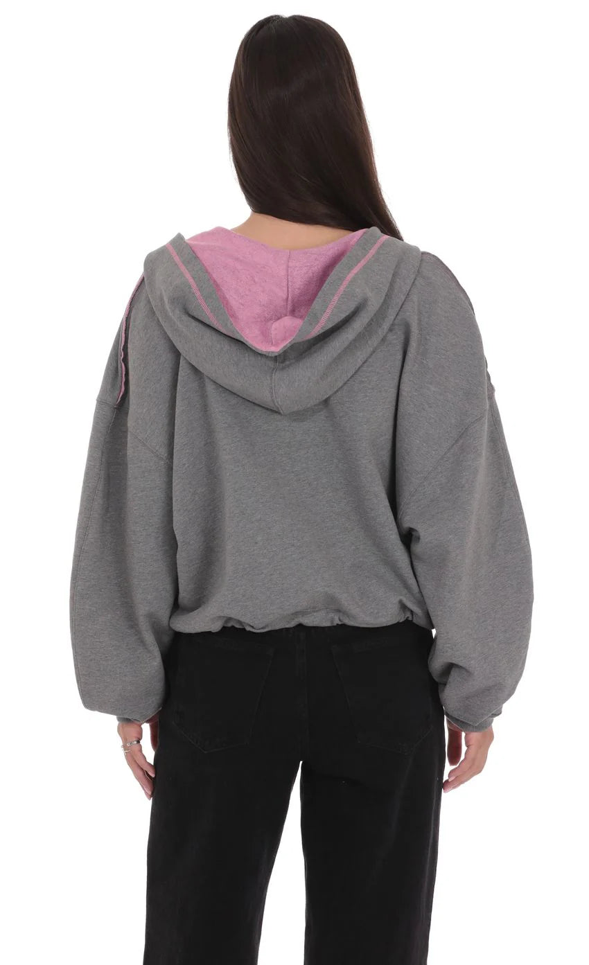 Two Toned Cropped Hoodie in Grey