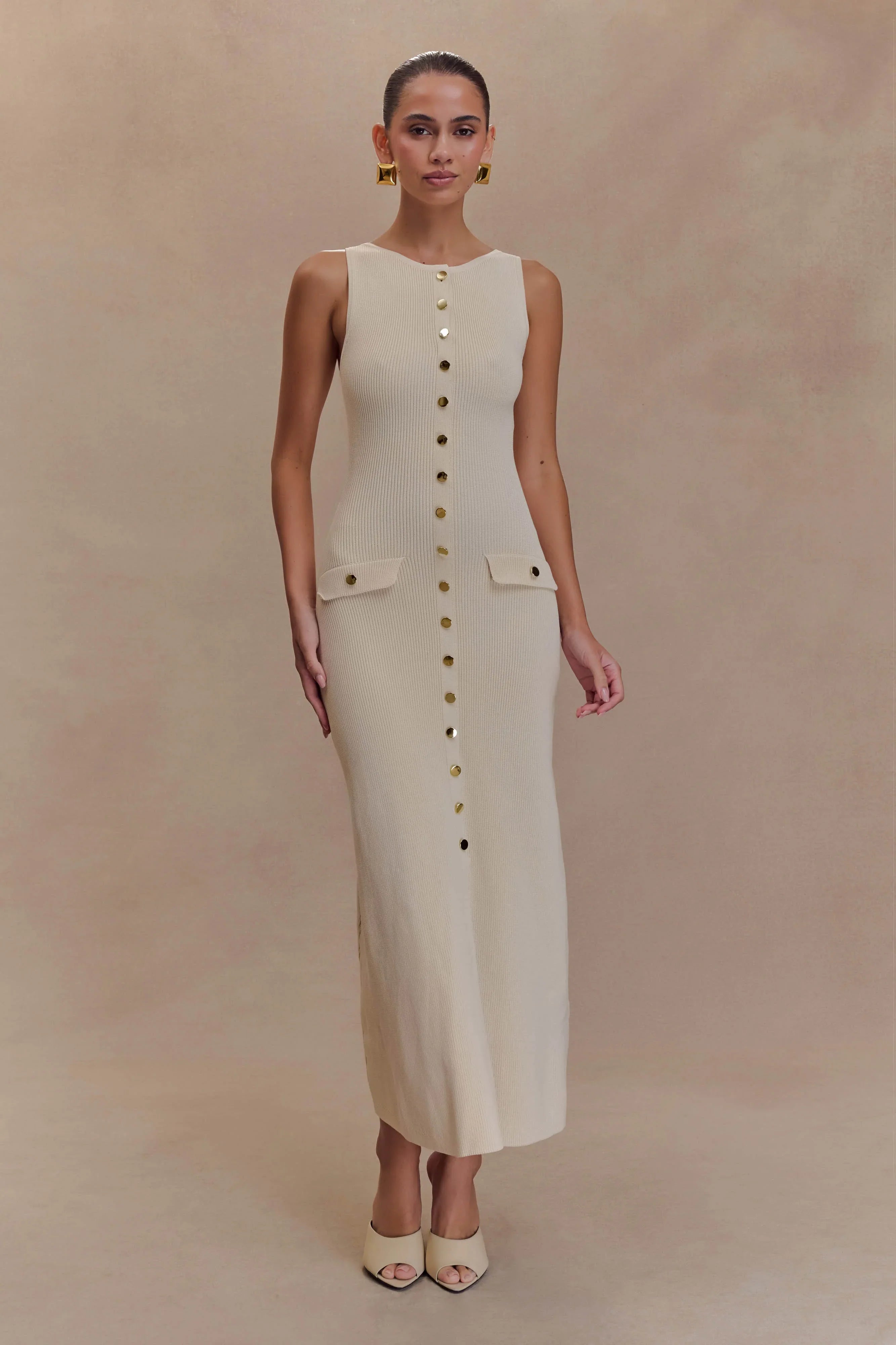 Sawyer Sleeveless Buttoned Maxi Dress Ivory