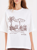 White Beach Embroidered Graphic Cotton T Shirt