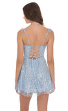 Sequin Ruffle Strap A Line Dress in Light Blue