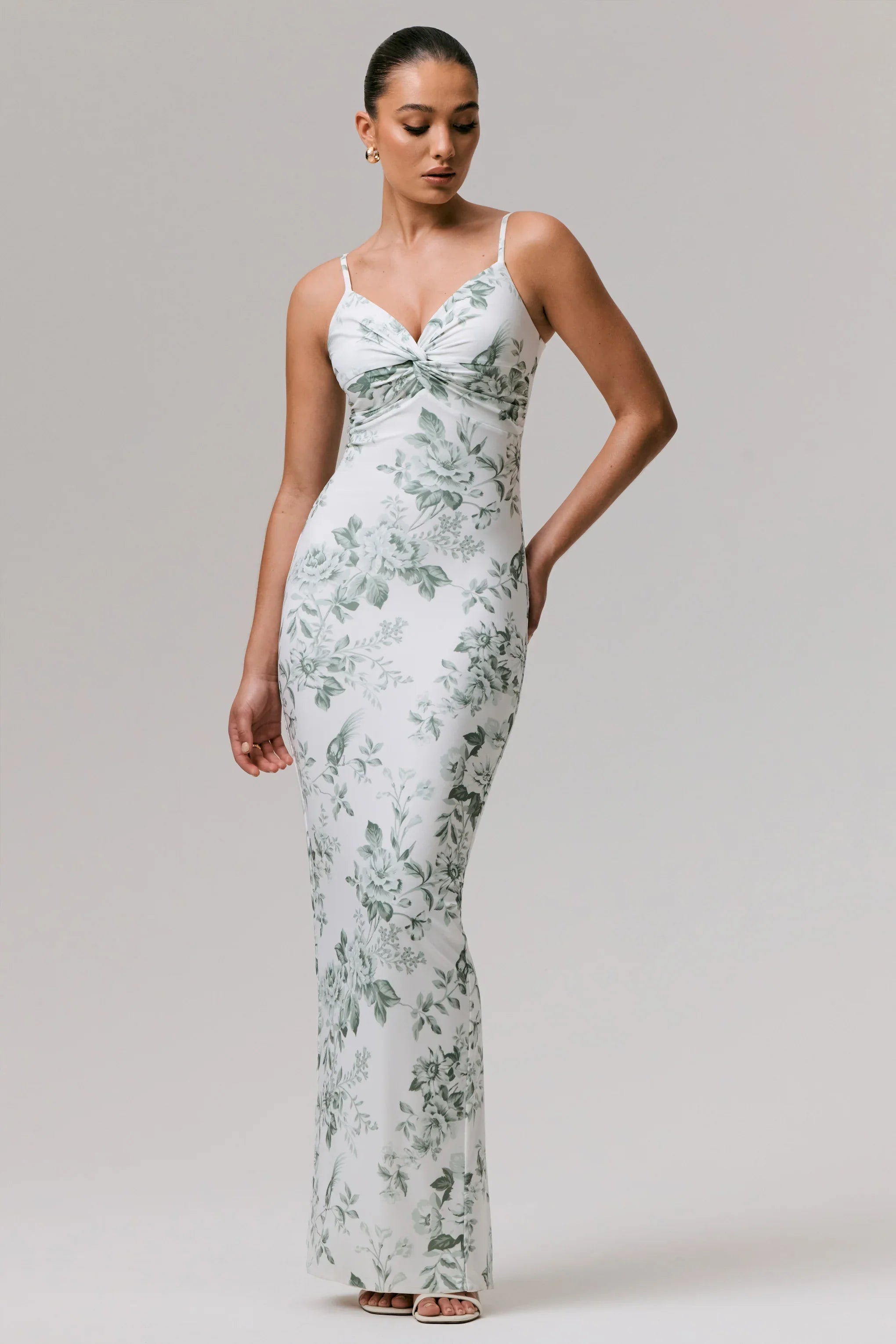 Luz Green Porcelain Print Strappy Maxi Dress