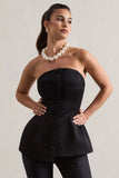 Century Black Satin Strapless Button Front Corset Top