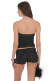 Sequin Ruched Tube Top in Black