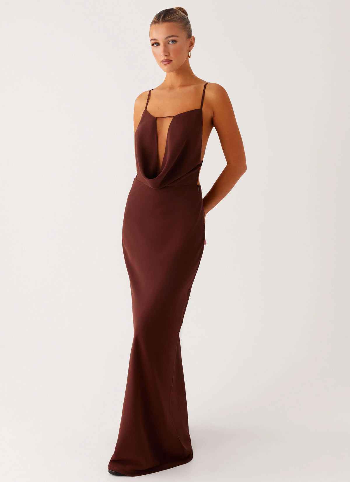 Elation Cowl Neck Maxi Dress Chocolate