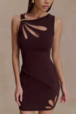 Brock Asymmetrical Neckline Knit Top Dark Chocolate
