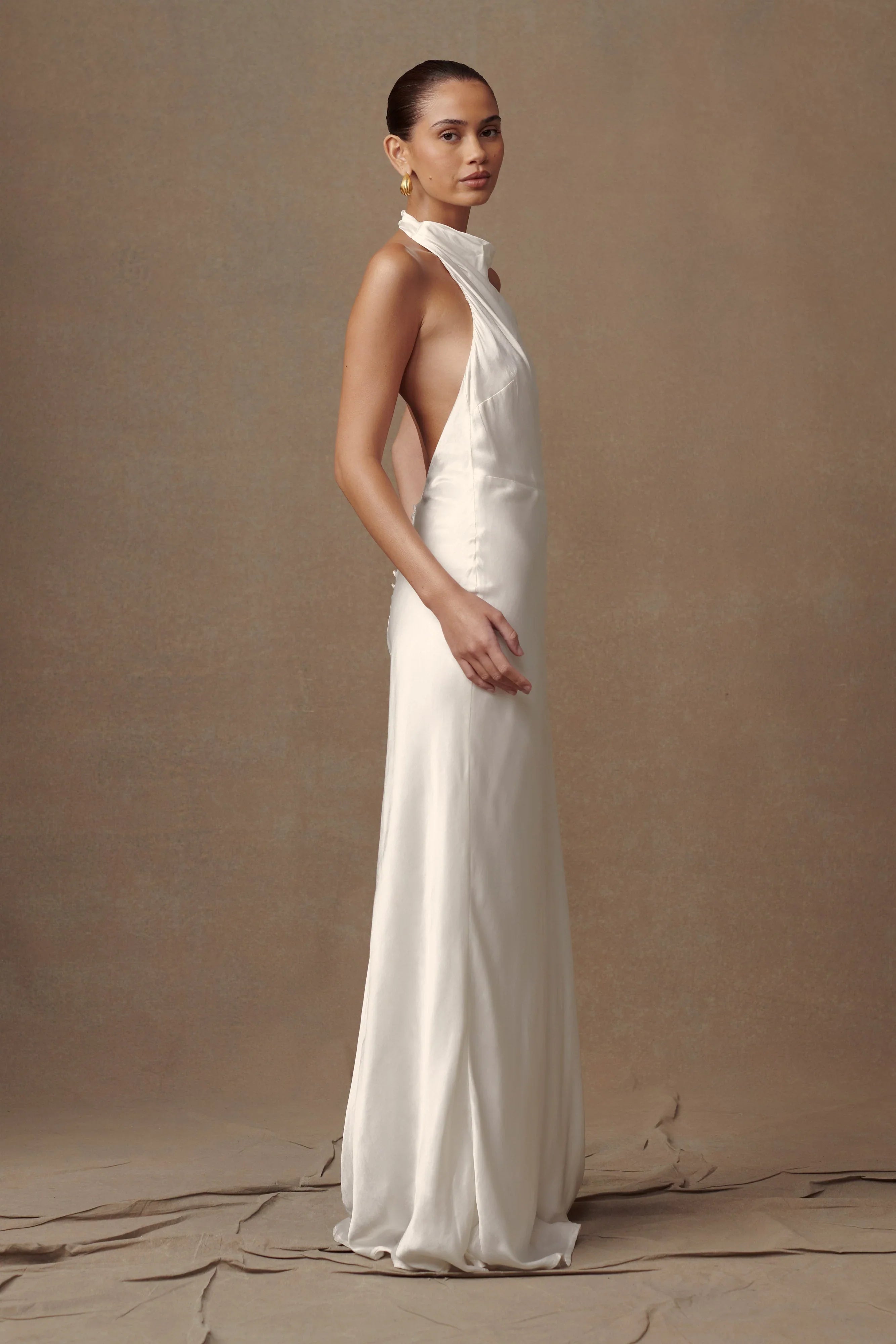 Esther Iridescent Satin Cowl Maxi Dress Ivory