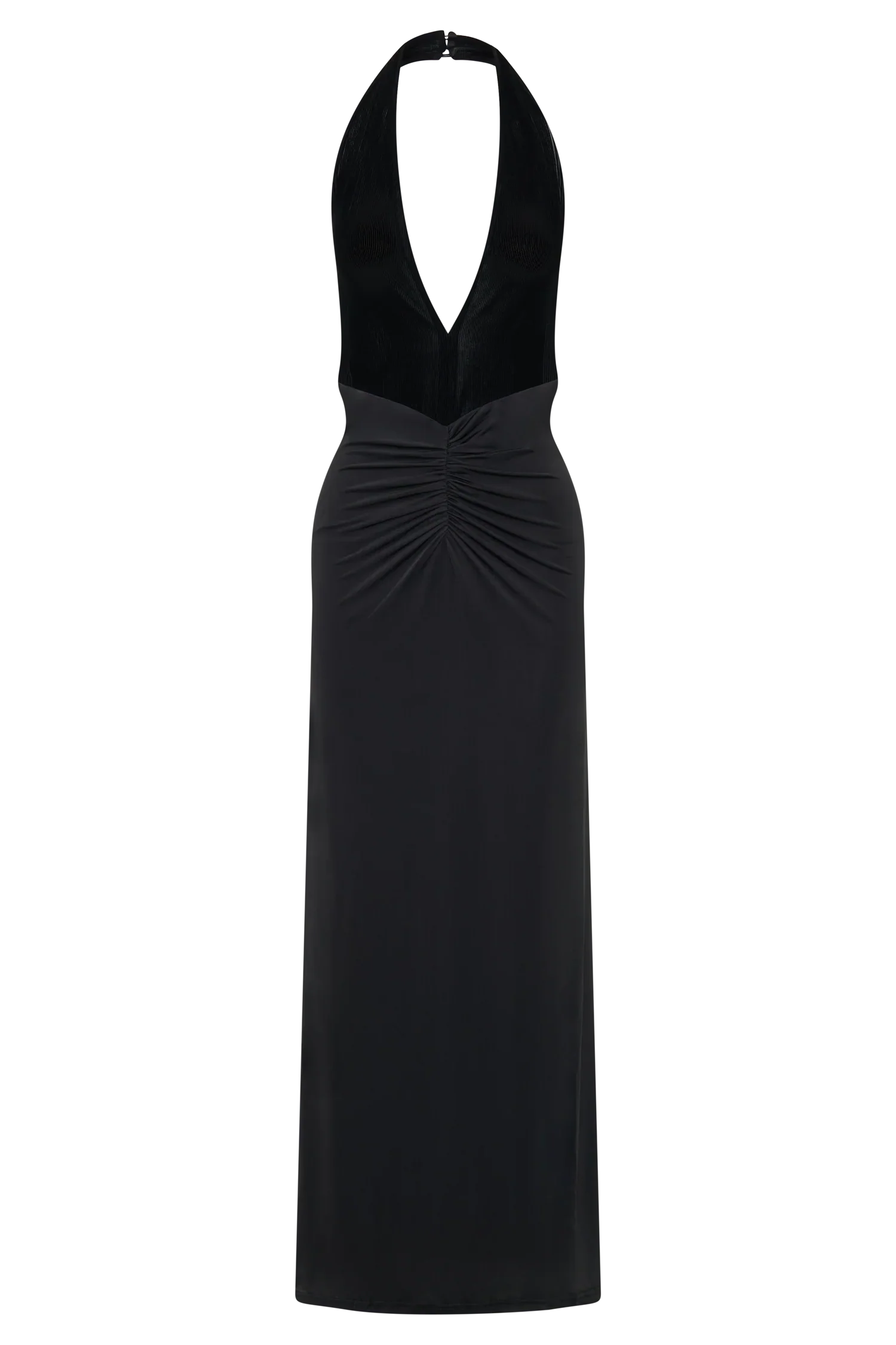Lien Mesh Velvet Plunge Midi Dress Black