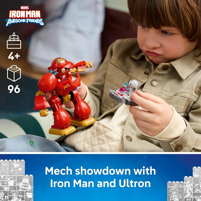 LEGO Marvel Iron Man and His Awesome Friends Ultron vs Iron Man 11209 Preschool Building Toys for Boys Girls Ages 4 Marvel Action Figures Sturdy Build for Pretend Play 96 pieces Gift Idea
