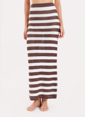 Chocolate Stripe Crochet Maxi Skirt