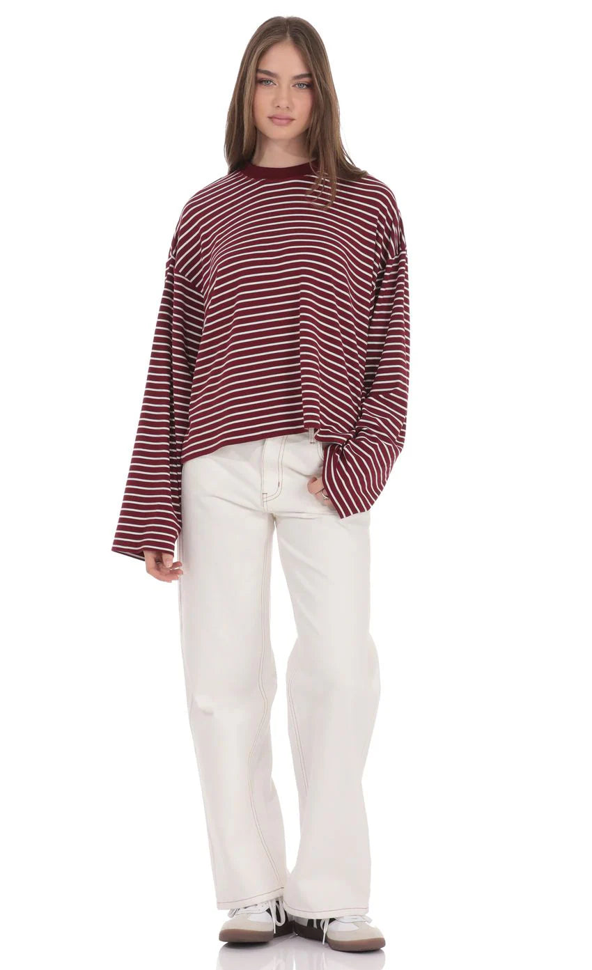 Oversized Striped Shirt in Red and White