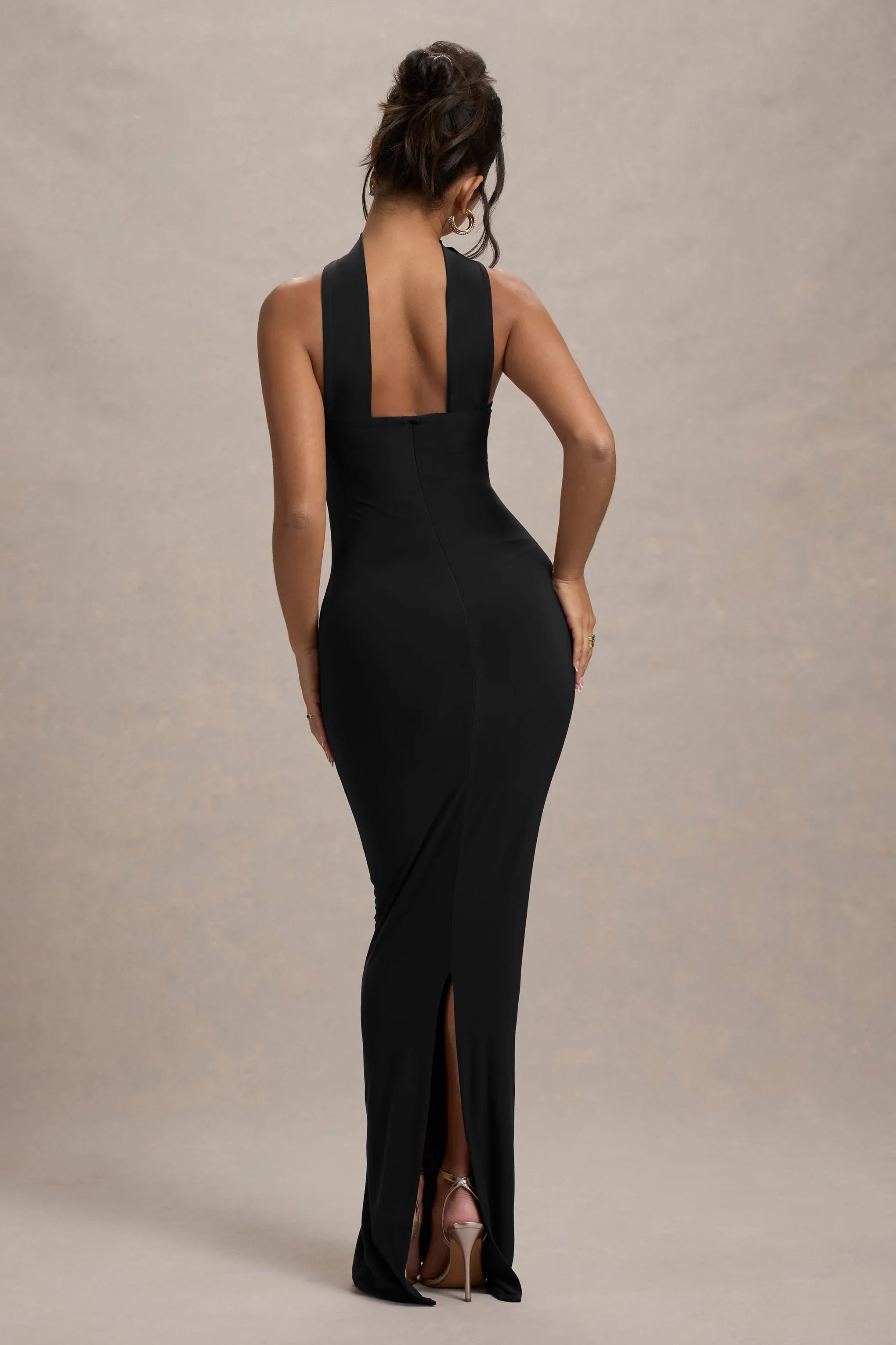 Nobu Black Bandeau Maxi Dress With Halter Collar