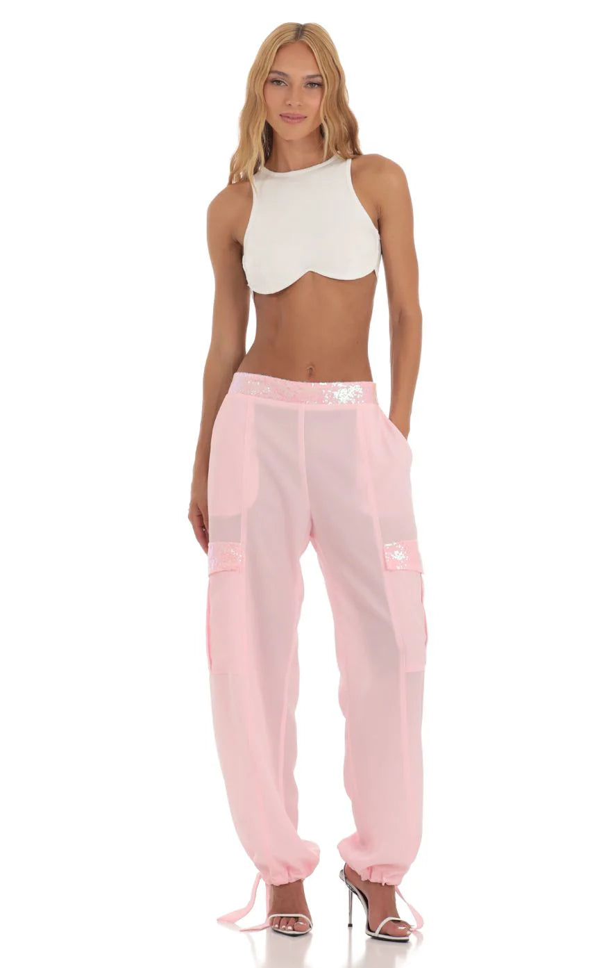 Sequin Pants in Pink