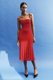 Willa Gathered Mesh Midi Dress Ruby