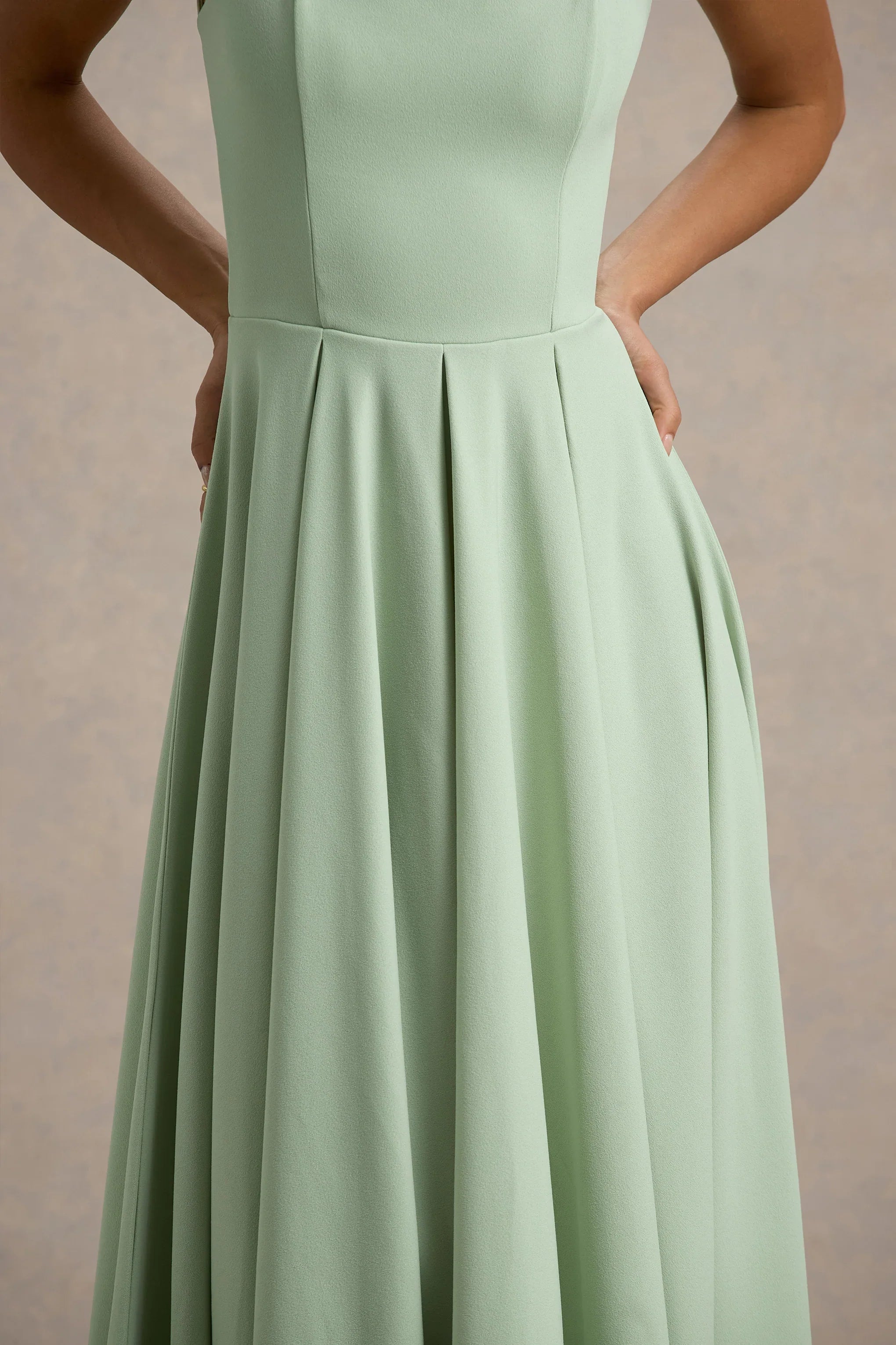 Parina Light Green Strappy Volume Hem Midi Dress