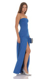 Strapless Drop Waist Maxi Dress in Blue