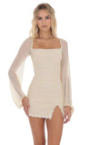 Mesh Lace Ruched Dress in Cream