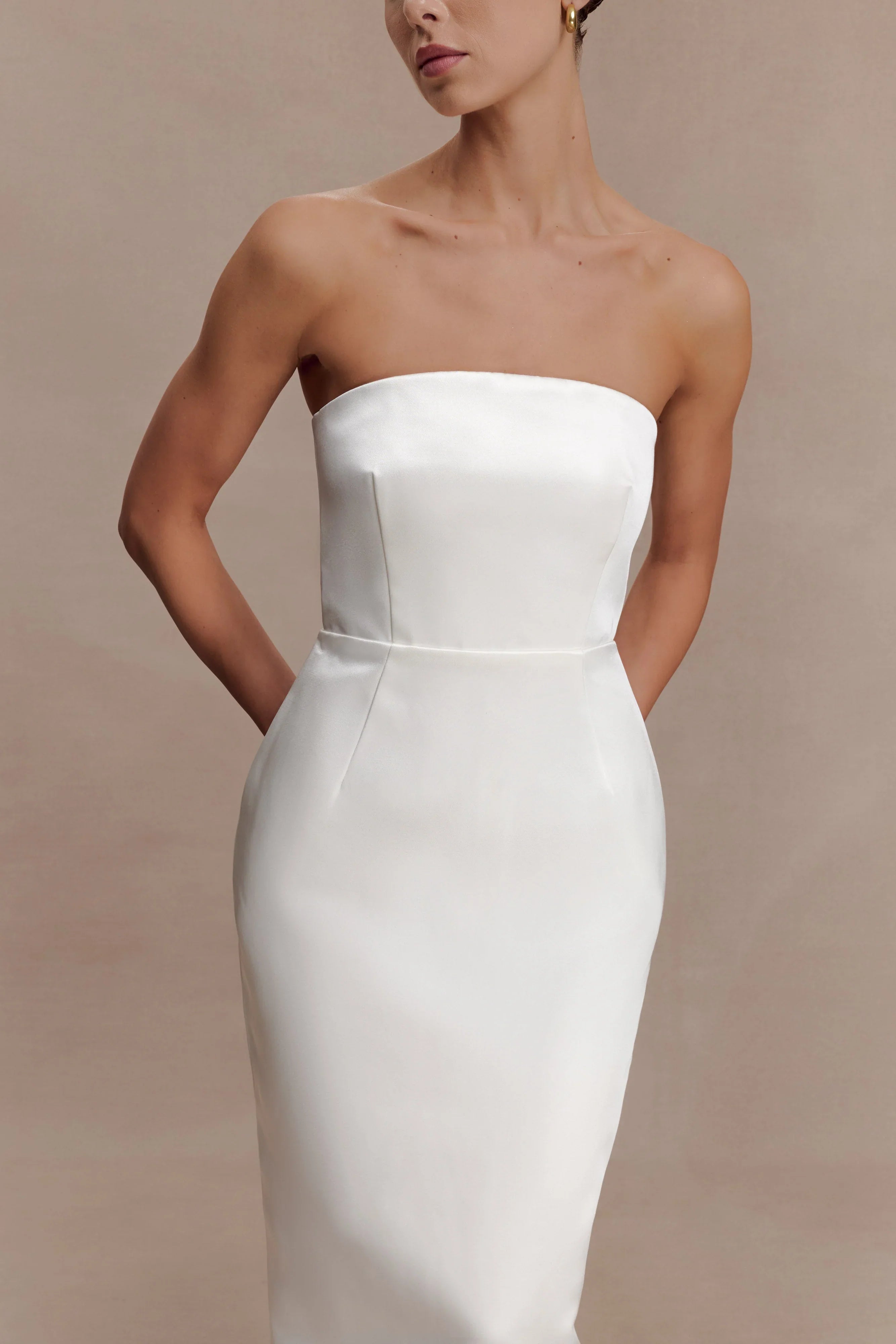 Ophelia Peplum Satin Maxi Dress Ivory