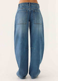 Stevie Low Rise Barrel Leg Denim Jeans Mid Wash Blue