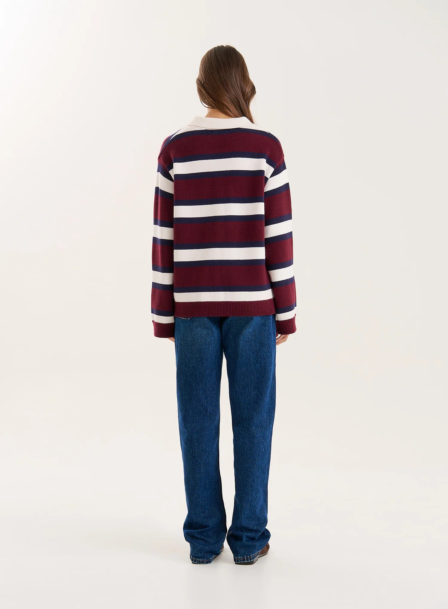 Striped Knitted Contrast Collar Jumper