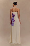 Amaya Strapless Chiffon Maxi Dress Ivory Koi Orchid Print