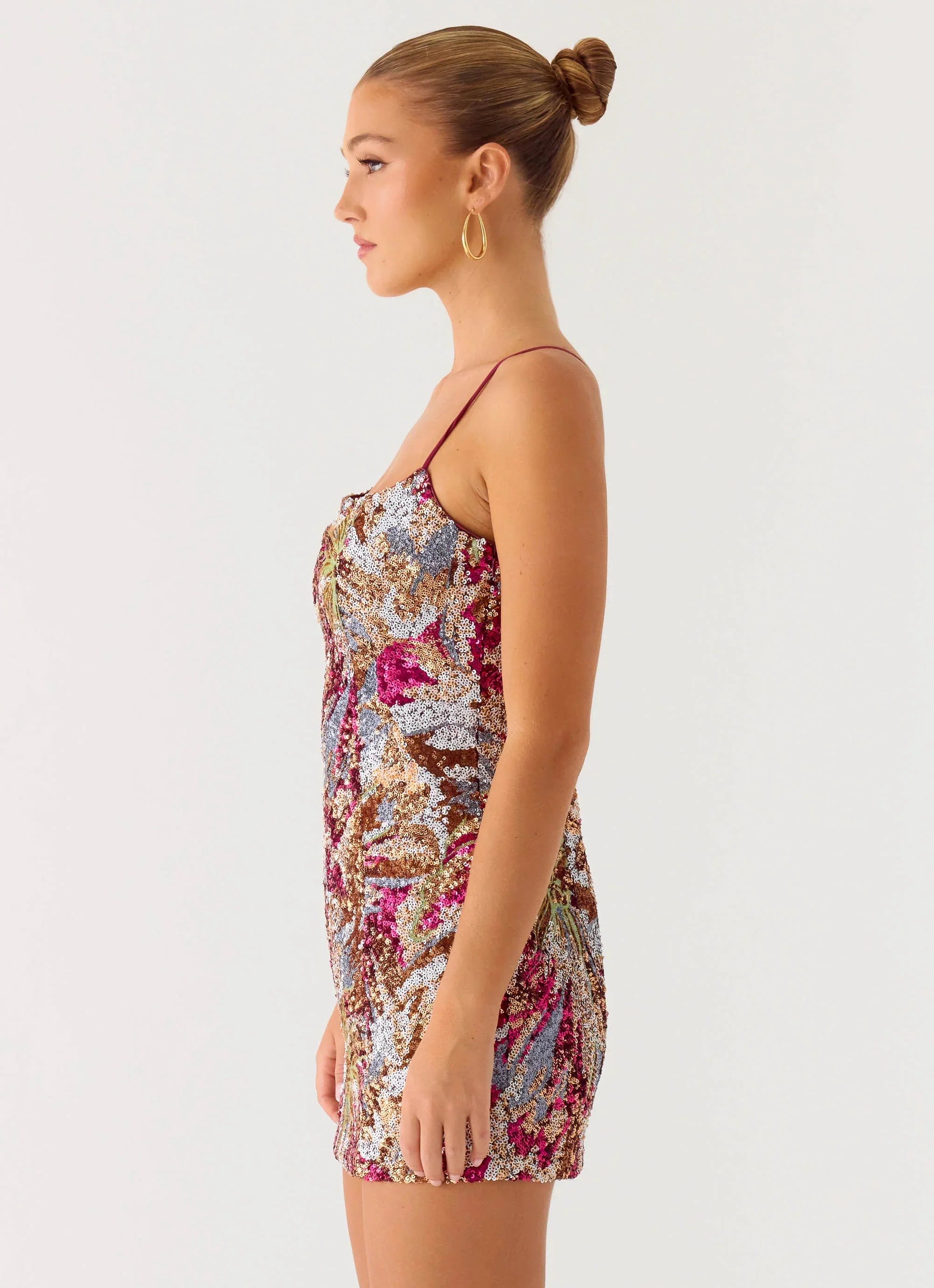 Soul Sound Sequin Mini Dress Fuchsia Floral Beaded