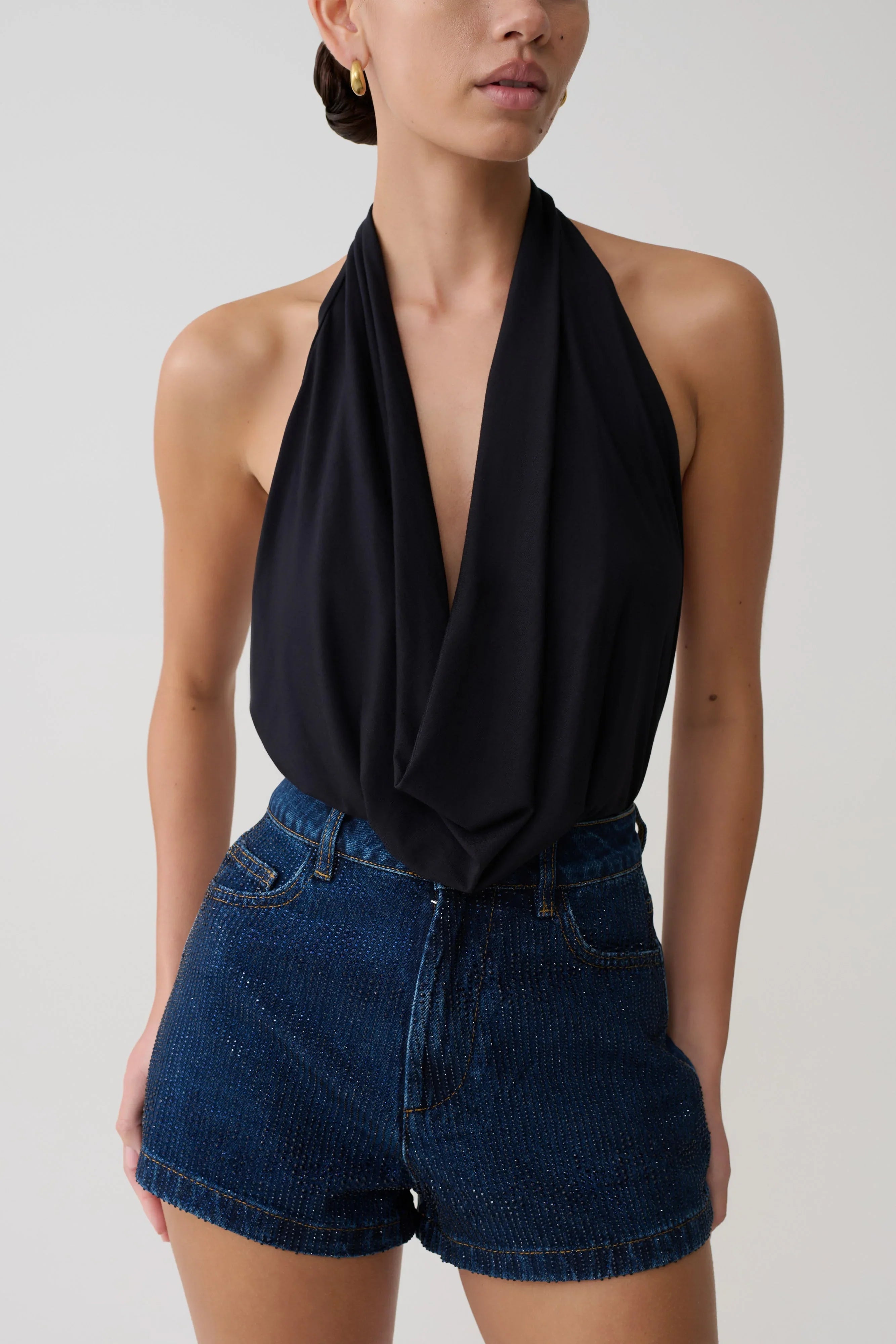 Huyen Cowl Front Modal Top Black