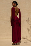 Saige Burgundy Cap Sleeve Gathered Maxi Dress