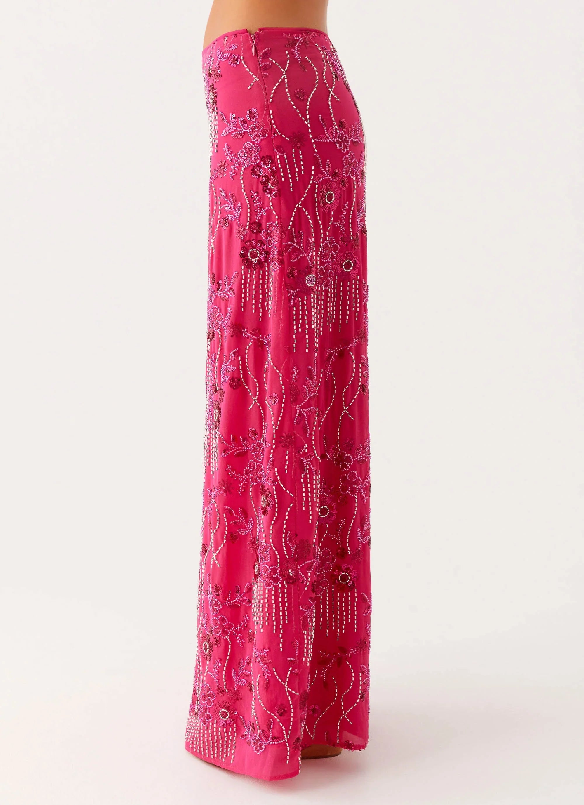 Corinna Low Rise Sequin Maxi Skirt Fuchsia