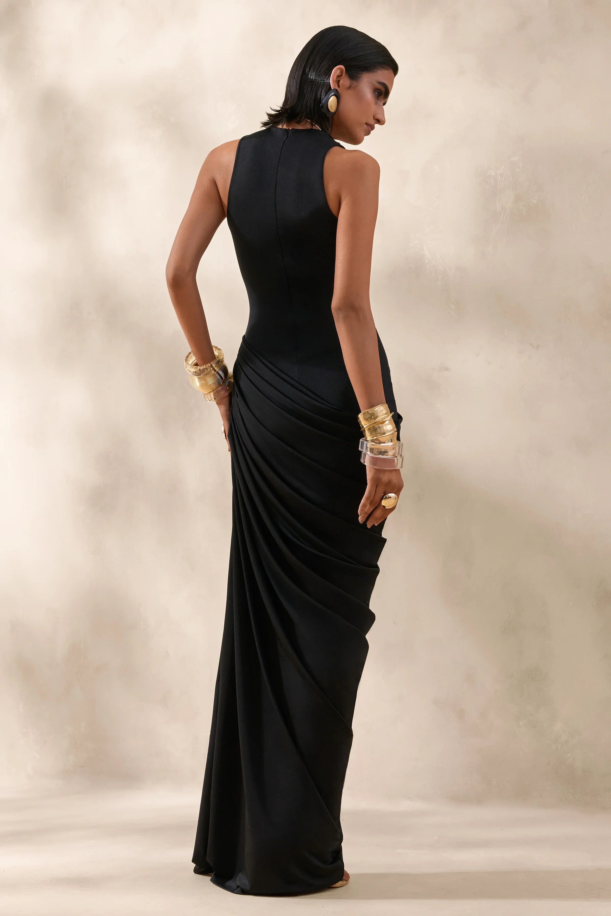 Mademoiselle Black Cowl Neck Maxi Dress With Draped Detailing