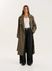 Khaki Belted Longline Trench Coat