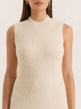 Beige High Neck Knitted Sleeveless Dress