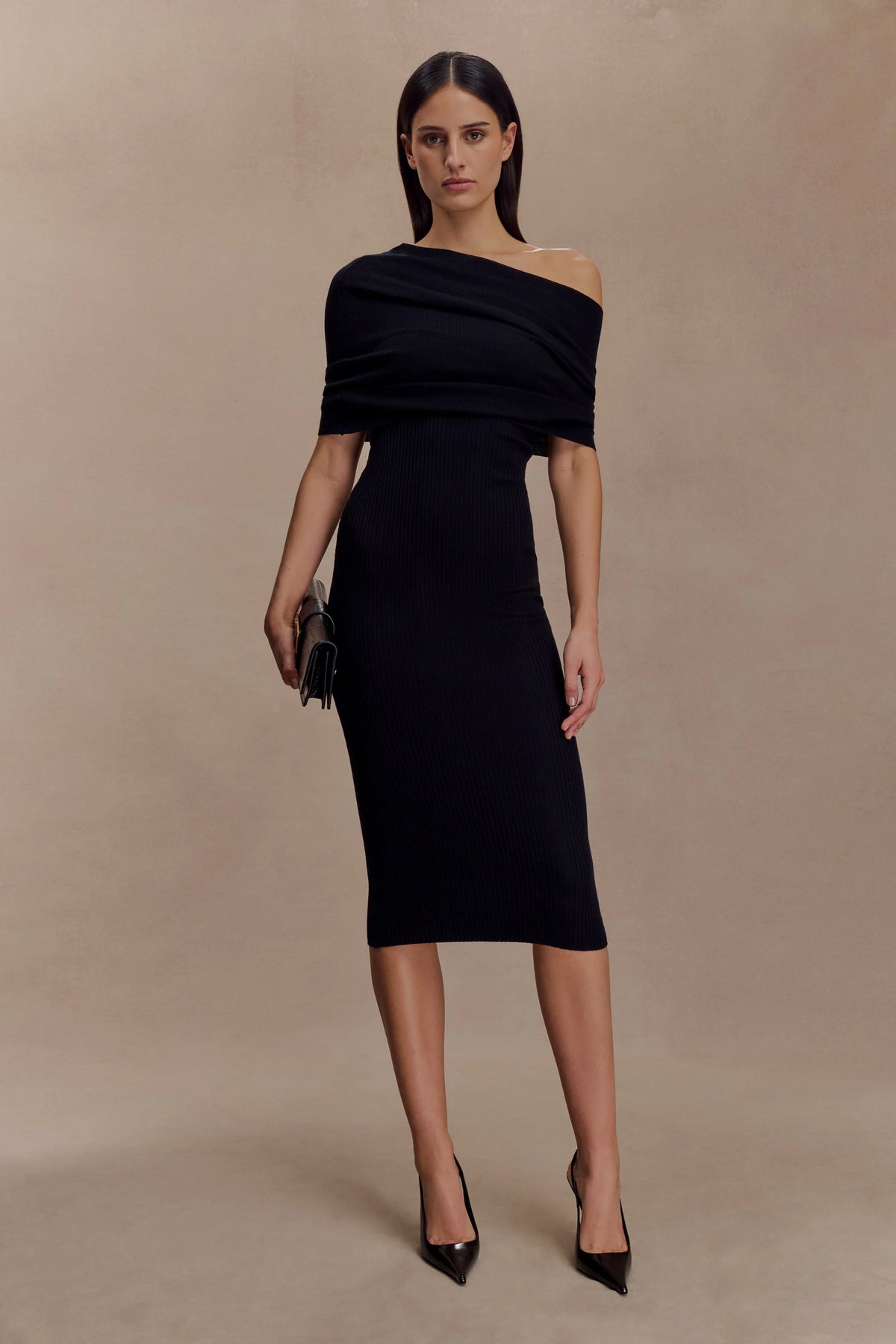 Zandie Cashmere Blend Knit Midi Dress Black