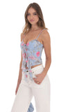 Mesh Floral Front Tassel Top in Blue