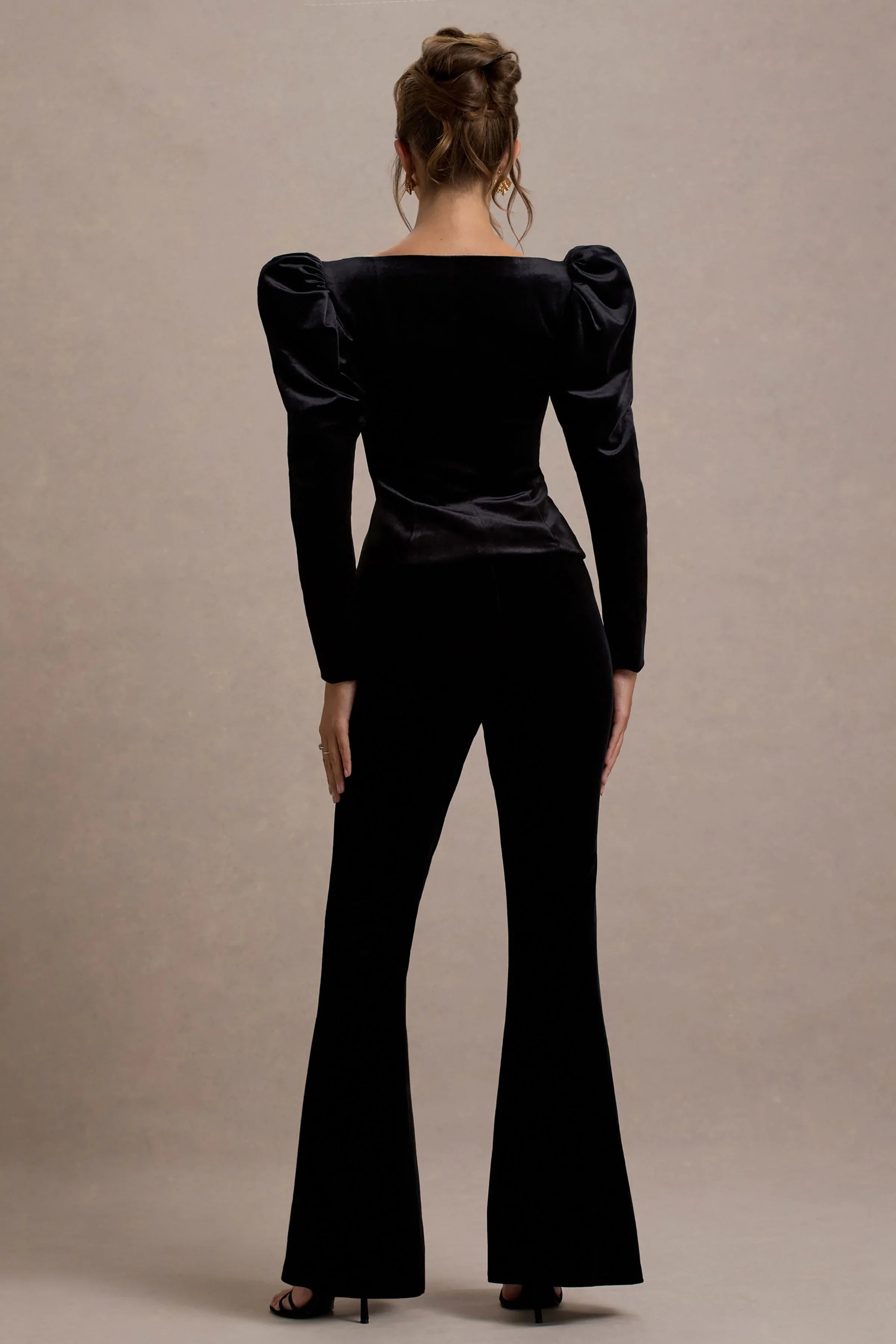 Suzu Black Velvet Puff Sleeve Top With Bows