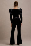 Suzu Black Velvet Puff Sleeve Top With Bows
