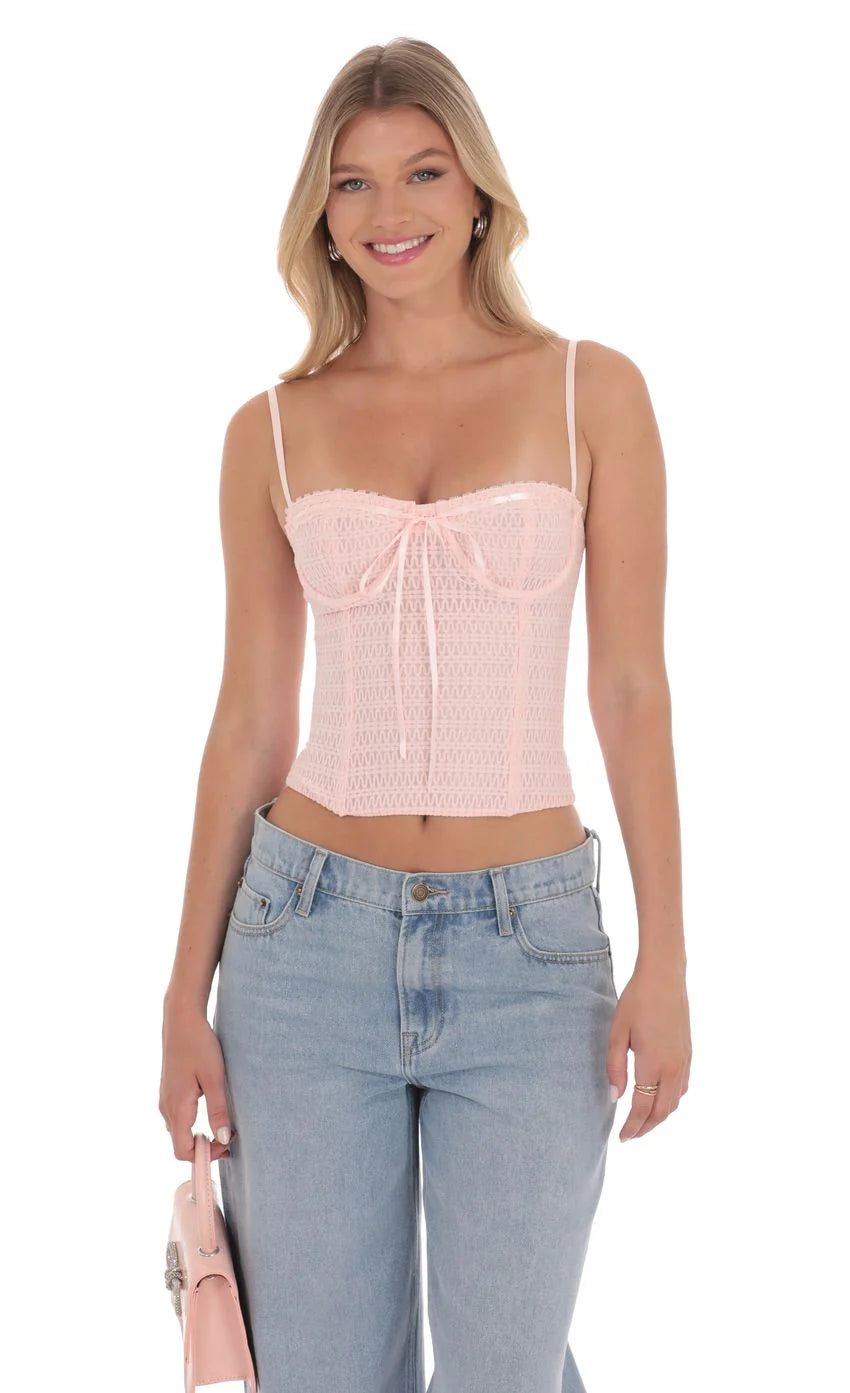 Bow Mesh Bustier in Pink