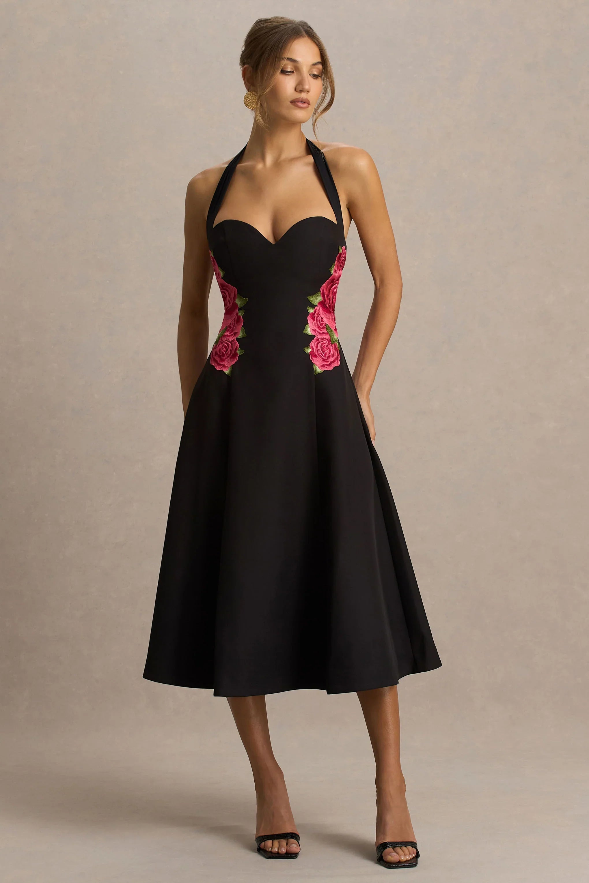 Tillie Black Halter Neck Midi Dress