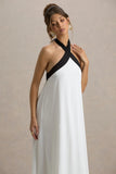 Clarabella White Black Halter Neck Maxi Dress