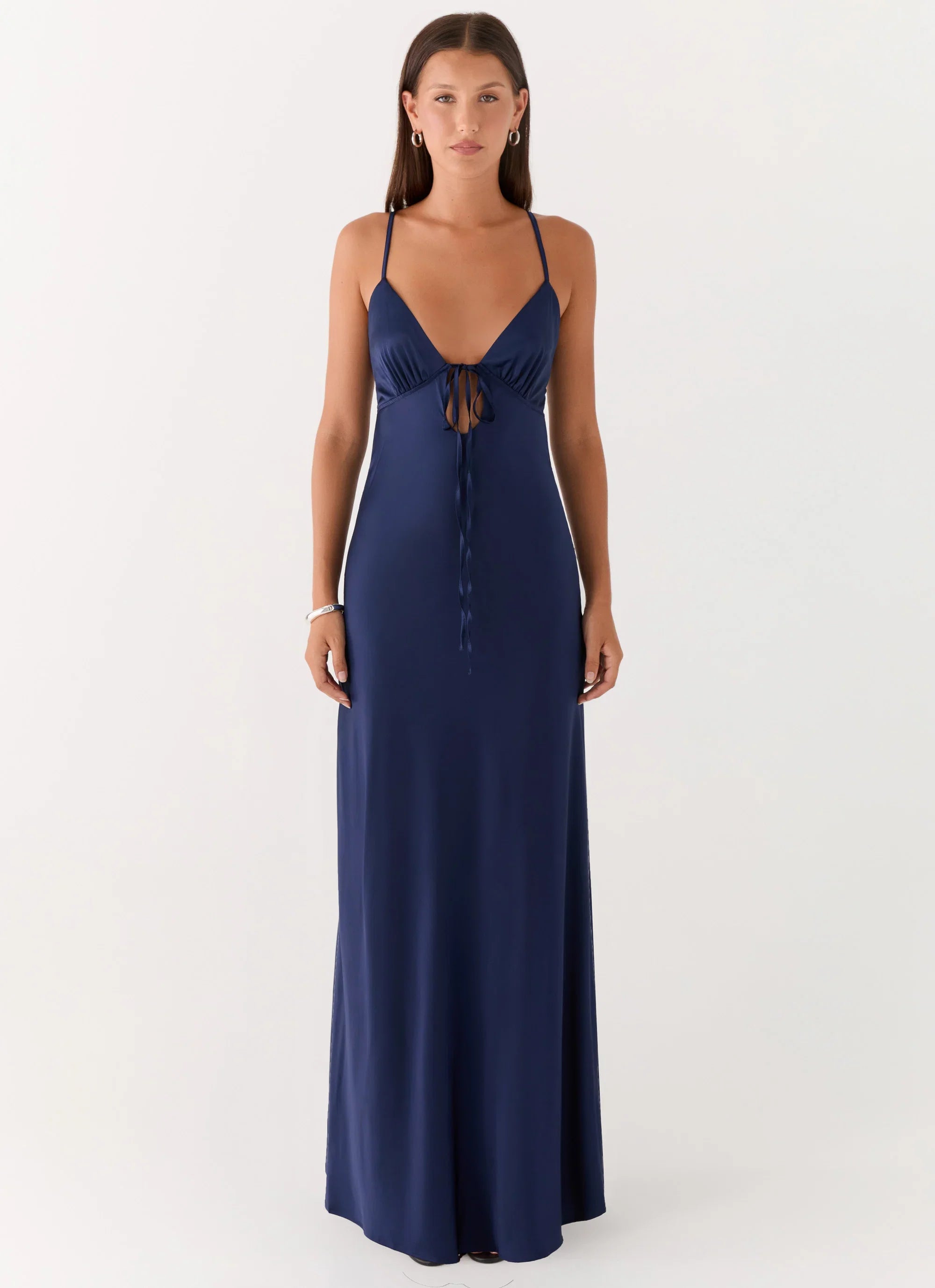 Flora Satin Maxi Dress Navy