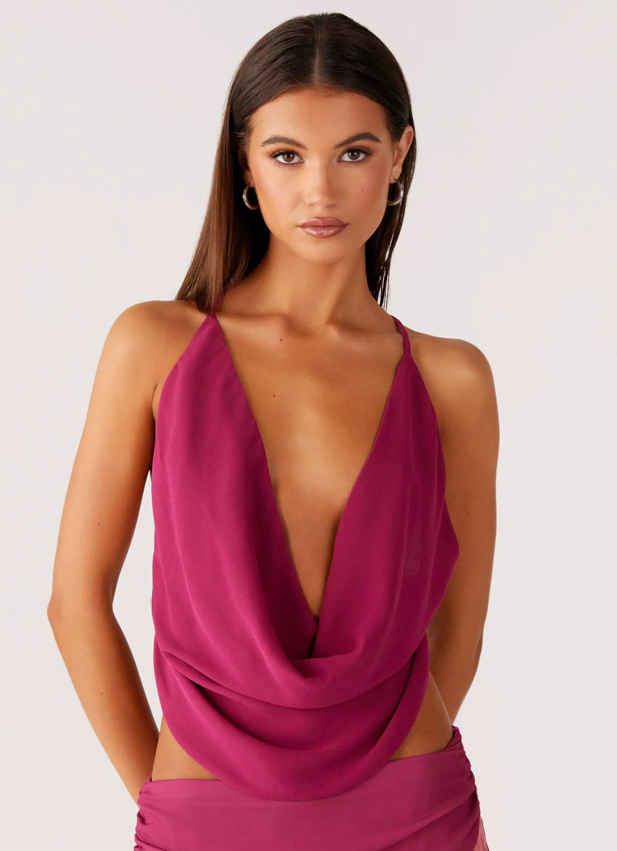 Sweet Charm Cowl Neck Top Violette