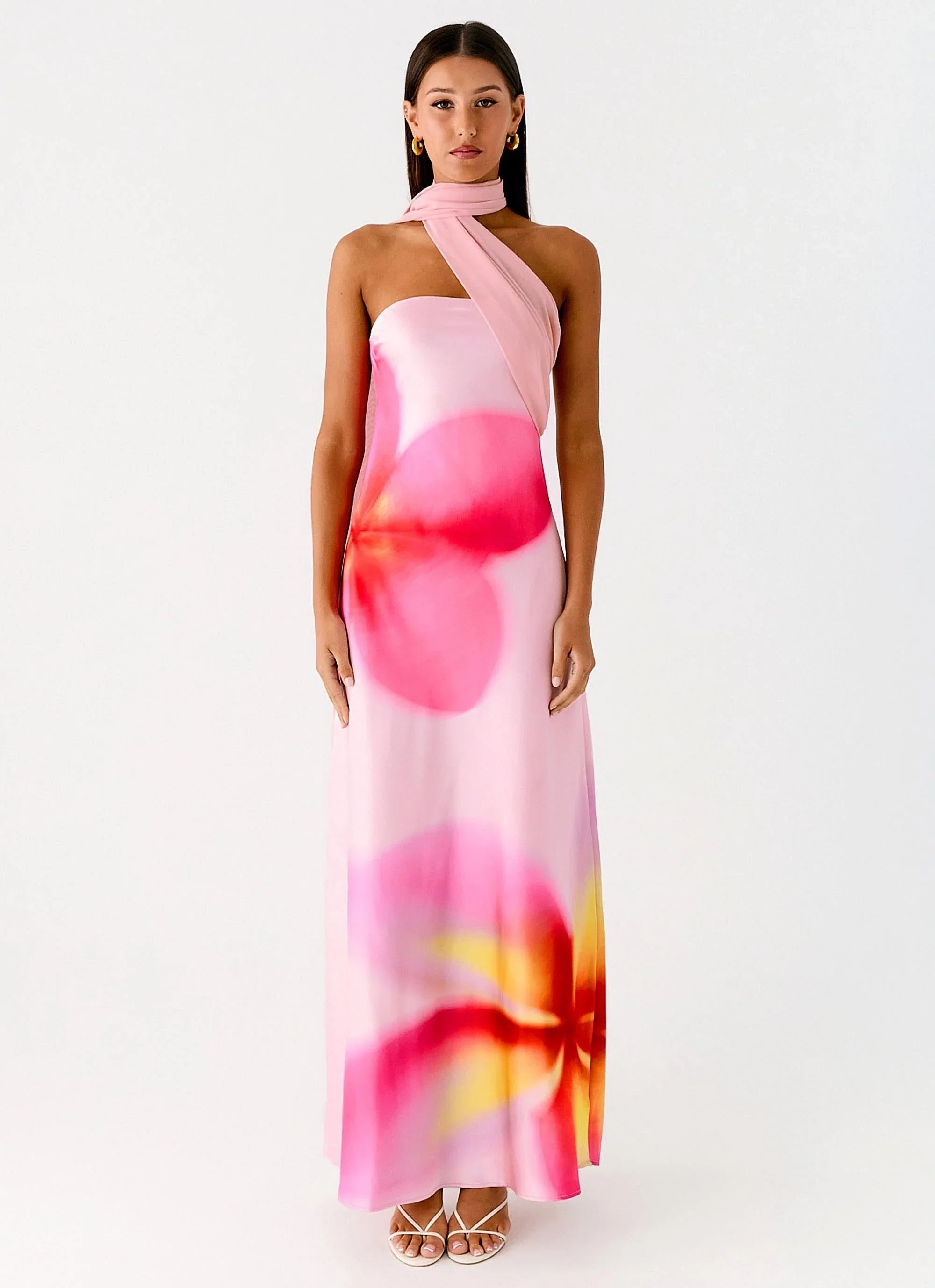 Isa Scarf Satin Maxi Dress Frangipani Pink