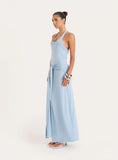 Blue Halterneck Belt Detail Maxi Dress