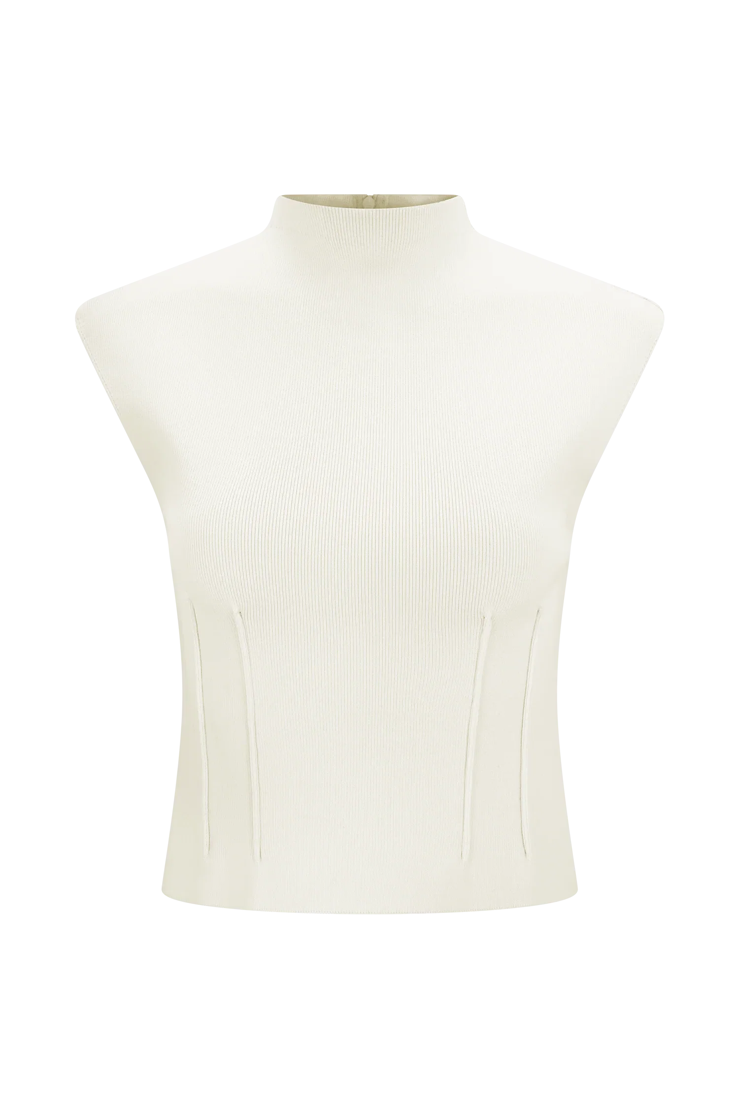 Romaine High Neck Bandage Knit Top Ivory